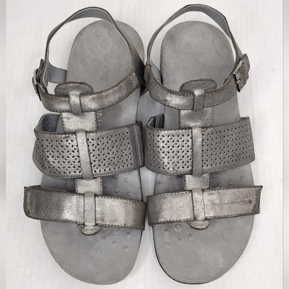 Vionic Goldie Distressed Leather Straps Adjustable Perforated Comfort Sandals